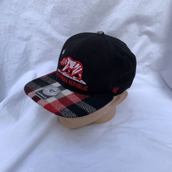 forty seven brand Other - 47 California Republic Bear Snapback Hat Plaid Red Black Cap Wool Blend